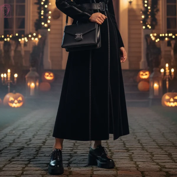 استایل مرموز هالووین با کیف دستی زنانه مشکی و کفش زنانه خاص